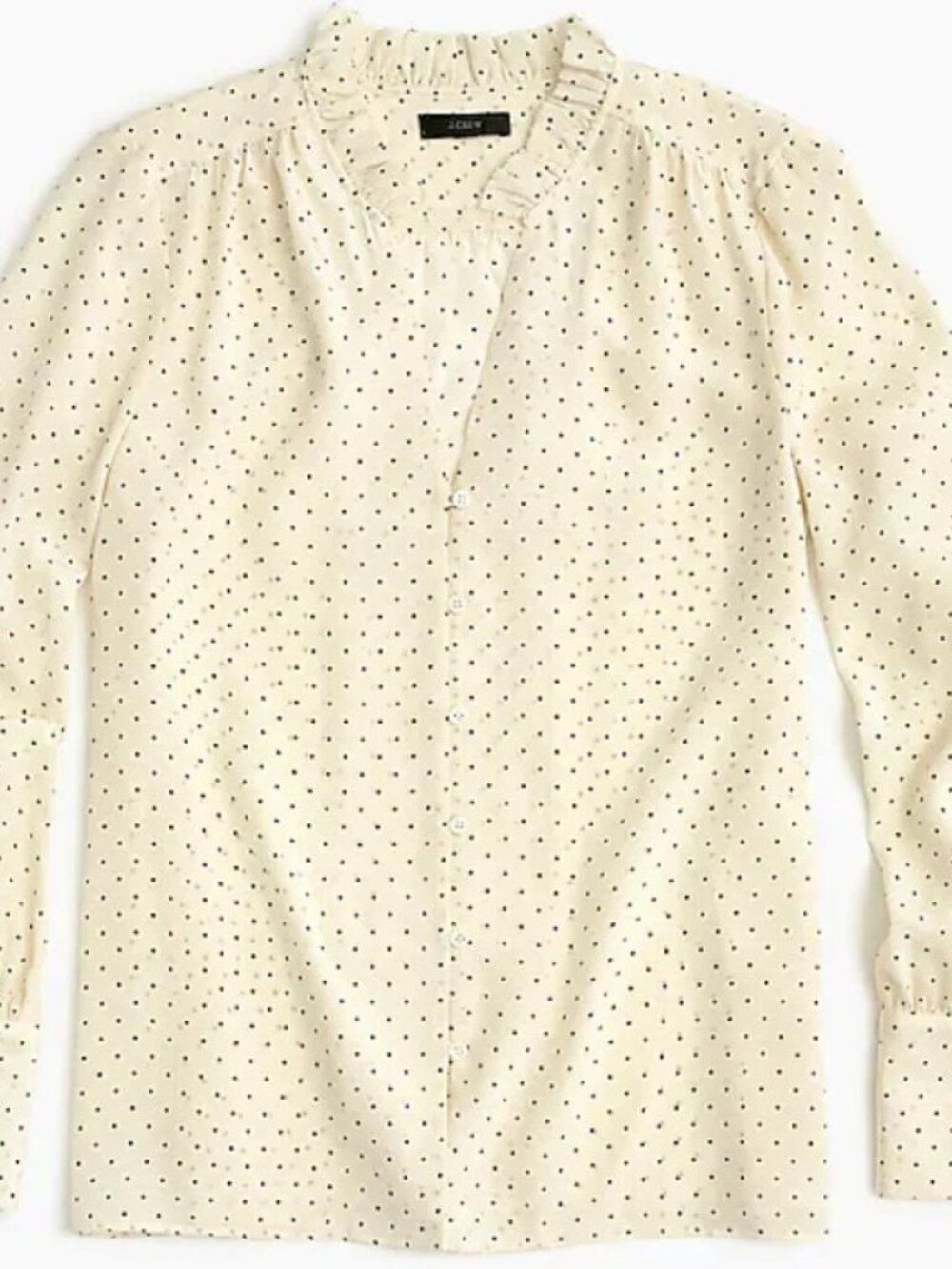 J.Crew Silk ruffle-neck blouse in dot-J0273 NWOT SUNDRIED LINEN M$148 - Picture 3 of 3